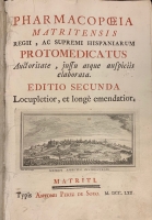 Portada de libro Pharmacopoeia Matritensis Regii, ac Supremi Hispaniarum Protomedicatus...