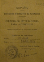Portada de libro Espaa. Circulacin Internacional De Automviles. Certificado...