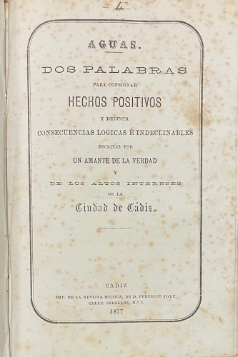 Portada de La Cuesti�n De Aguas/ Las Aguas Potables De C�diz./la Cuesti�n De Aguas En C�diz./ Aguas./Expuesto Sobre La Cuesti�n Del Abastecimiento De Aguas Presentado al Ayuntamiento De C�diz. - Jos� De Pazos y Ortega/Eduardo Pelayo/Jos� Mar�a De Rivas