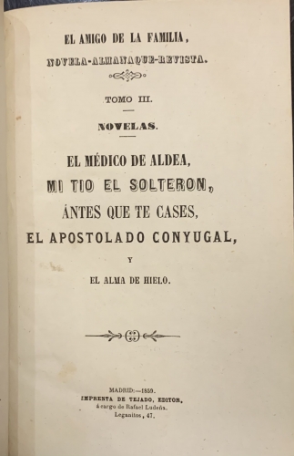 Portada de El Amigo de la Familia. Novela - Almanaque - Revista
