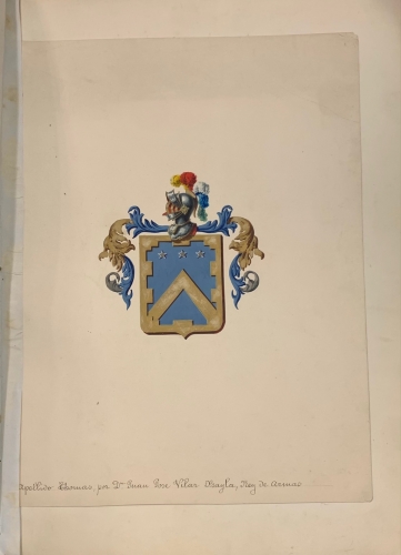 Portada de Real Despacho de Nobleza y Armas del Sr. Antonio de Arcos y Arlegui por el Cronista de Armas D. Juan Jose Vilar Psayla. 