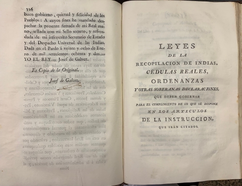 Portada de Real Ordenanza para el Establecimiento � Instruccion de Intendentes de Ex�rcito y Provincia en el Virreinato de Buenos Aires. A�o 1782