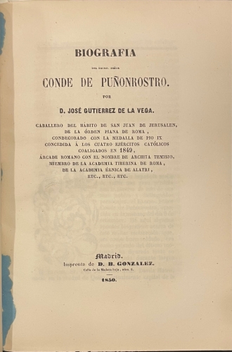 Portada de Biograf�a de D. Senen de Buenaga. Biograf�a de D. Fernando Cotoner. Noticia Bibliogr�fica de D. Jose de Gabriel. Biograf�a del Conde de Pu�onrostro/ Epilogo de los Apuntes Biograf�cos de Don Vicente Bertran de Lis/ Biografia de Don Wenceslao Ayguals de Izco / Biografia de D. Pedro Tellez Giron - Jos� Diaz Valderrama/ Jos� Gutierrez de la Vega/ Blas Mar�a Araque / Marqu�s de Miraflores