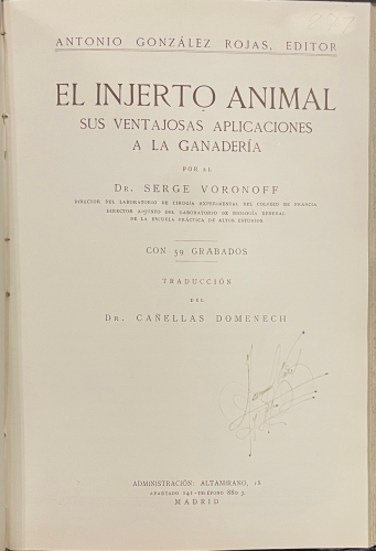 Portada de �tude sur la Vieillesse et le Rajeunissement par la Greffe. El Injerto Animal. Sus ventajosas aplicaciones a la ganader�a - Serge Voronoff