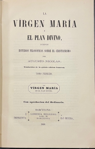 Portada de La Virgen Mar�a y El Plan Divino. nuevos Estudios Filos�ficos Sobre El Cristianismo - Augusto Nicol�s