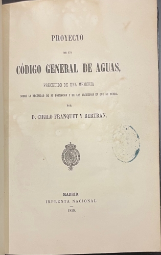 Portada de Hidronom�a. Proyecto De Un C�digo General de Aguas, Precedido De Una Memoria Sobre La Necesidad De Su Formaci�n y De Los Principios En Que Se Funda - Cirilo Franquet y Bertran