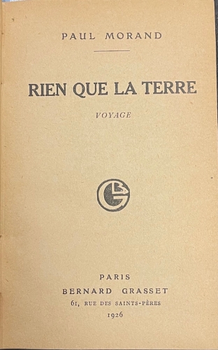 Portada de Rien que La Terre. Voyage. De La Vitesse.  - Paul Morand