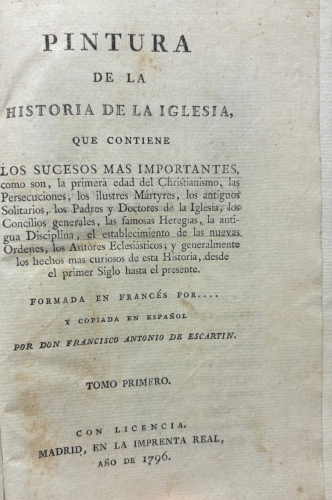 Portada de Pintura de la Historia de la Iglesia. - Copiada en espa�ol por Francisco Antonio de Escartin