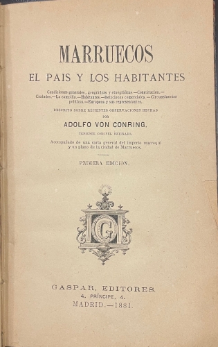 Portada de Marruecos El Pais y Los Habitantes - Adolfo Von Conring