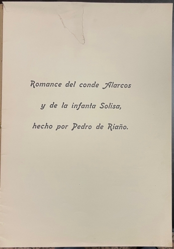 Portada de Romance Del Conde Alarcos y De La Infanta Solisa, Hecho Por Pedro De Ria�o - Pedro De Ria�o