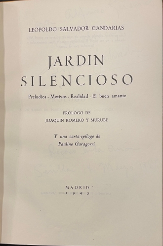Portada de Jardin Silencioso. Preludio-Motivos-Realidad-El buen amante - Leopoldo Salvador Gandarias