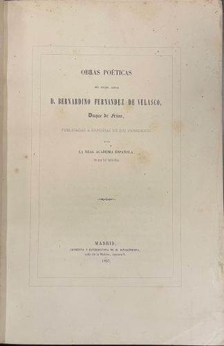 Portada de Obras Po�ticas - Bernardino Fern�ndez de Velasco, Duque de Fr�as
