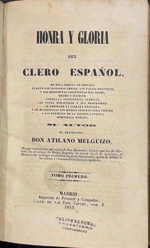 Portada de Honra y Gloria del Clero Espa�ol - Atilano Melguizo