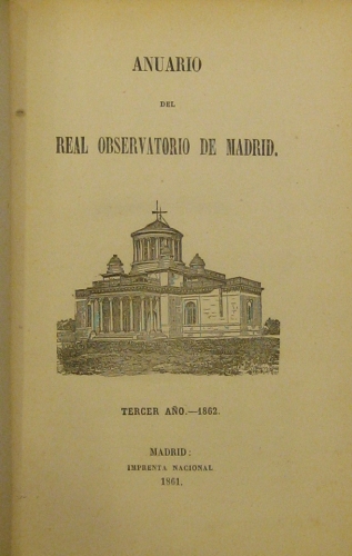 Portada de Anuario del Real Observatorio de Madrid. Tercer A�o 1862