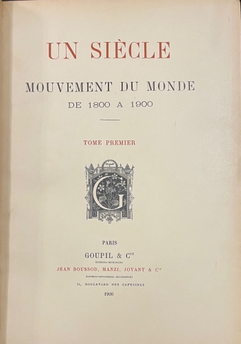 Portada de Un Si�cle Mouvement du Monde de 1800 a 1900