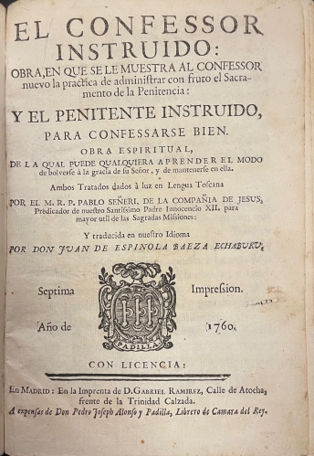 Portada de El Confesor Instruido y El Penitente Instruido - Pablo Se�eri