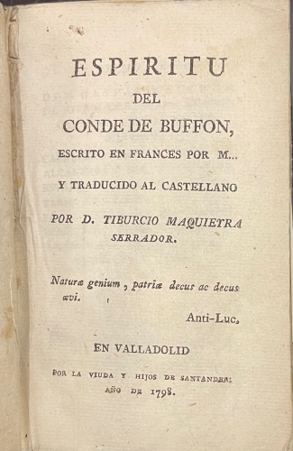 Portada de Espir�tu del Conde de Buff�n. - Jorge Luis Leclerc, Conde de Buff�n