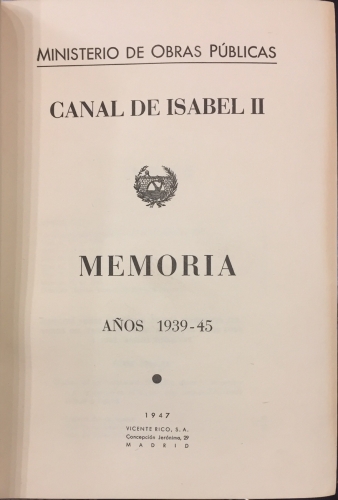 Portada de Canal de Isabel II. Memoria A�os 1939-45