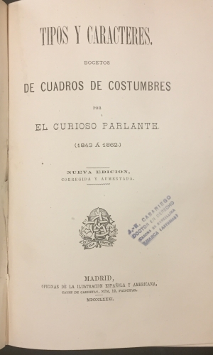 Portada de Escenas Matritenses. Segunda S�rie (1836-1842) / Tipos y Caract�res - Curioso Parlante