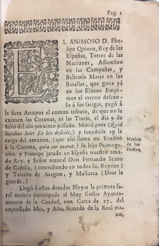 Portada de Tosco Dise�o del Magestuoso Aparato con que la Fidel�sima Ciudad de Palma celebr� el solemne acto de levantar Pendones en nombre del Rey Don Fernando VI de Castilla y III de Arag�n y Mallorca - Jaime F�bregues y Bau�a