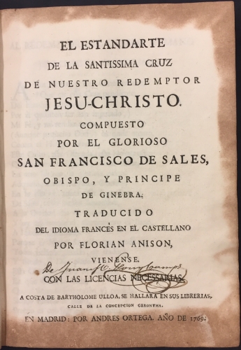 Portada de El Estandarte de la Santissima Cruz de Nuestro Redemptor Jesu-Christo. - San Francisco de Sales