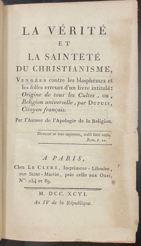 Portada de La V�rit� et la Saintet� du Christianisme