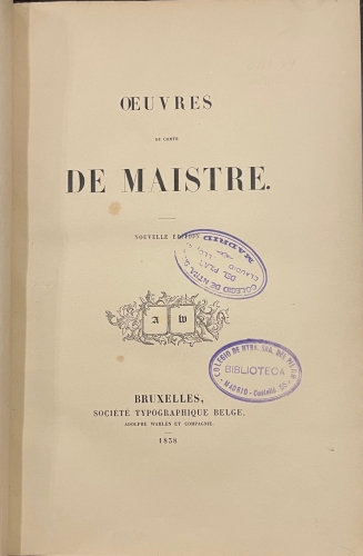 Portada de Oeuvres - Comte de Maistre