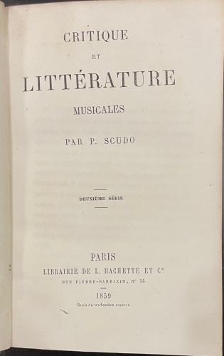 Portada de Critique et Litt�rature Musicales. Deuxieme Serie - P. Scudo
