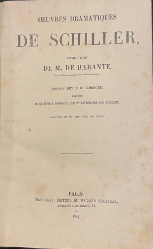 Portada de Oeuvres Dramatiques - Schiller