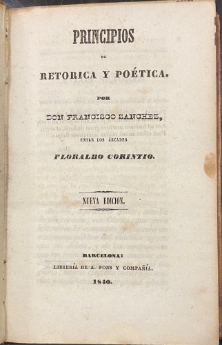 Portada de Principios de Ret�rica y Po�tica - Francisco Sanchez