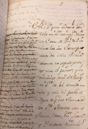Portada de Noticias Geneal�gicas de la Antigua Familia de Aranda, de la que se justifica su descendencia D. Joaqu�n de Aranda y Amezaga, cavallero de la Orden de Alc�ntara, Coronel del Regimiento de Dragones de Lusitania, y Governador de Cartagena de Indias - Sebasti�n del Castillo Ruiz de Molina