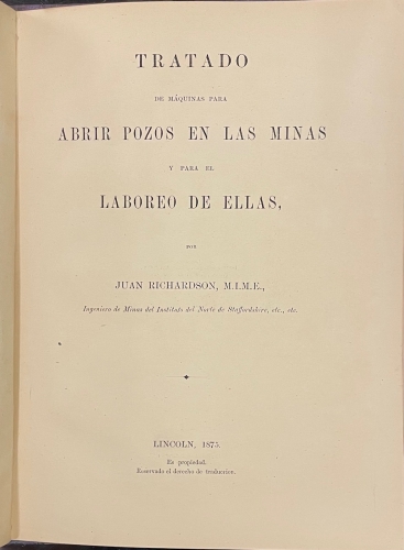 Portada de Tratado de M�quinas para Abrir Pozos en las Minas y para el Laboreo de Ellas - Juan Richardson