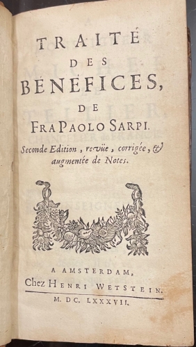 Portada de Trait� des B�n�fices - Fra Paolo Sarpi