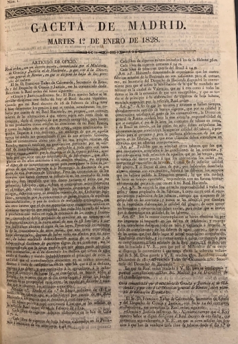Portada de Gaceta de Madrid. A�o 1828