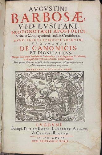 Portada de Tractatus de Canonicis et Dignitatibus - Agustin de Barbosa