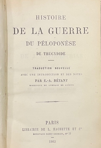 Portada de Histoire de la Guerre du P�lopon�se  - Thucydide