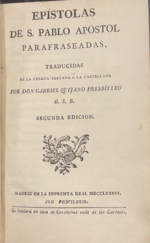 Portada de Ep�stolas de S. Pablo Ap�stol Parafraseadas - Gabriel Quijano Presb�tero
