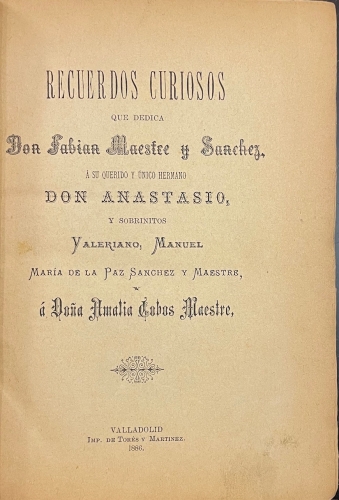 Portada de Recuerdos Curiosos - Fabian Maestre y S�nchez