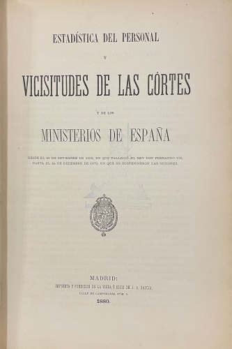 Portada de Estad�stica del Personal y Vicisitudes de Las Cortes y de los Ministerios de Espa�a