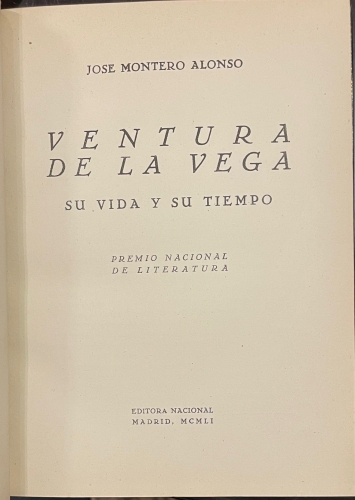 Portada de Ventura de la Vega. Su Vida y su Tiempo - Jos� Montero Alonso