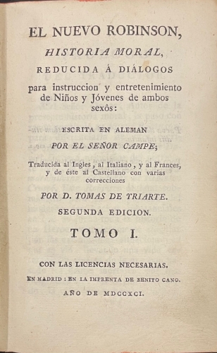Portada de El Nuevo Robinson, Historia moral, reducida a di�logos para instrucci�n y entretenimiento de ni�os y j�venes de ambos sexos - Se�or Campe