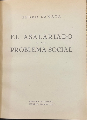 Portada de El Asalariado y su Problema Social - Pedro Lamata