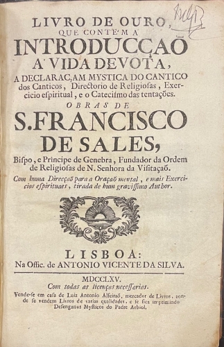 Portada de Livro de Ouro que conte ma Introduc�ao a Vida Devota...S. Francisco de Sales