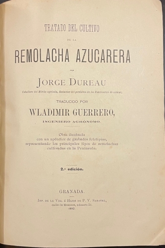 Portada de Tratado del Cultivo de la Remolacha Azucarera - Jorge Dureau