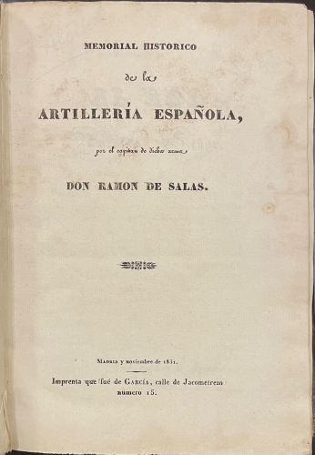 Portada de Memorial Hist�rico de la Artiller�a Espa�ola - Ram�n de Salas