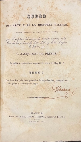 Portada de Curso Del Arte y De La Historia Militar - C. Jacquinot de Presle