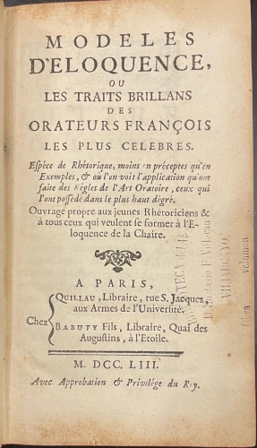 Portada de Modeles D'Eloquence, ou les Traits Brillans des Orateurs Fran�ois les plus celebres