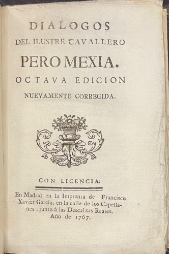 Portada de Dialogos del Ilustre Cavallero Pero Mexia - Pedro Mexia