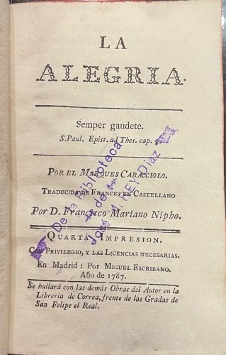 Portada de La Alegria - Marqu�s Caracciolo