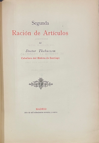 Portada de Segunda Raci�n de Art�culos. Ep�stolas Droapianas. Art�culos Cervantinos - Doctor Thebussem